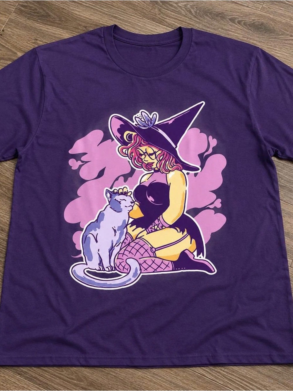Purple Witch & Cat Graphic T-Shirt - Purple